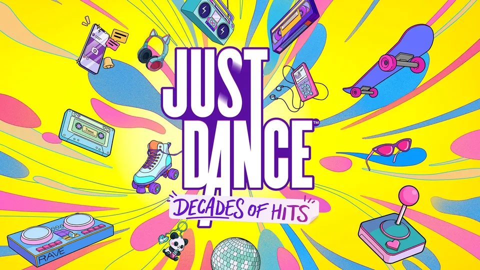 Official Just Dance: Decades of Hits key art with the yellow game logo